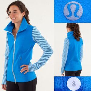 Lululemon Daily Yoga Jacket Beaming Blue Classic Stripe Polar Cream 8 Medium